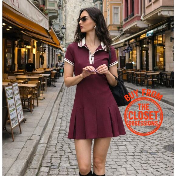 ZARA Blogger Fave Collared Wine Red Mini Dress NWT - Picture 7 of 16